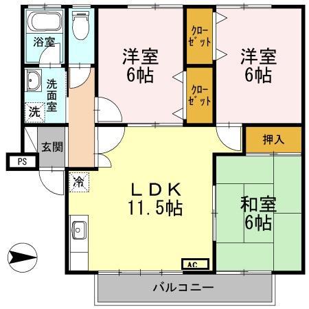 シャルマン野口A棟(3LDK/1階)の間取り写真