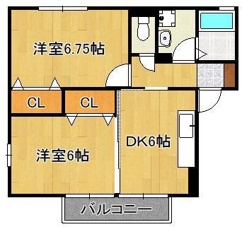 シャトン・アイ A棟(2DK/2階)の間取り写真