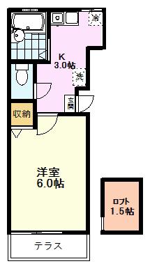 やまびこハイツ3号(1K/1階)の間取り写真