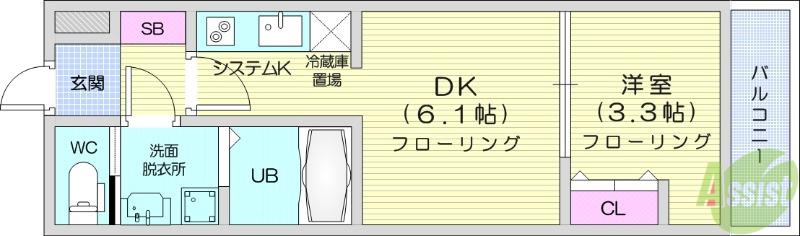 アンセル泉中央(1DK/1階)の間取り写真