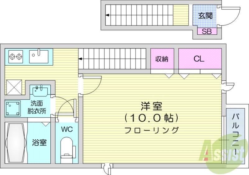 RMヒルズ東黒松 A棟(1K/2階)の間取り写真