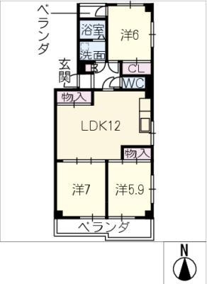 パピヨンカトー(3LDK/3階)の間取り写真