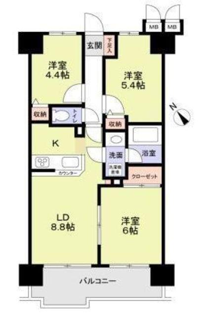 ロワールガーデン町田(3LDK/4階)の間取り写真