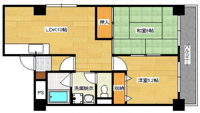 ラシュレ玉下(2LDK/6階)の間取り写真