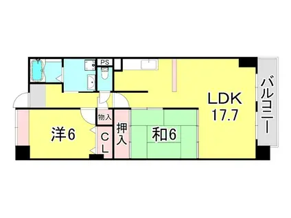 コンセール中道(2LDK/4階)の間取り写真