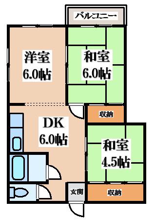 マンション虎屋(3DK/2階)の間取り写真