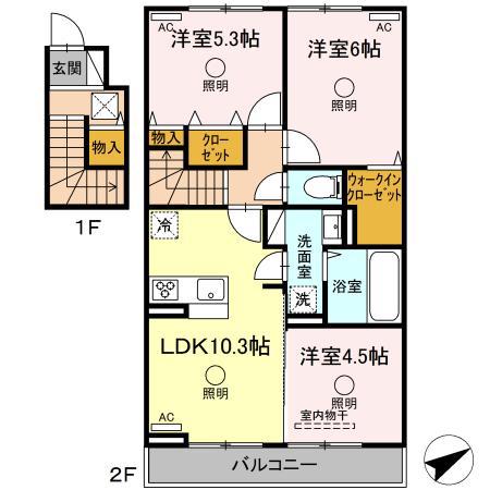 ソロモン泗水(3LDK/2階)の間取り写真
