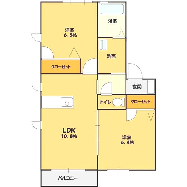 アリスB(2LDK/1階)の間取り写真