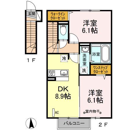 マイ・アミII(2DK/2階)の間取り写真