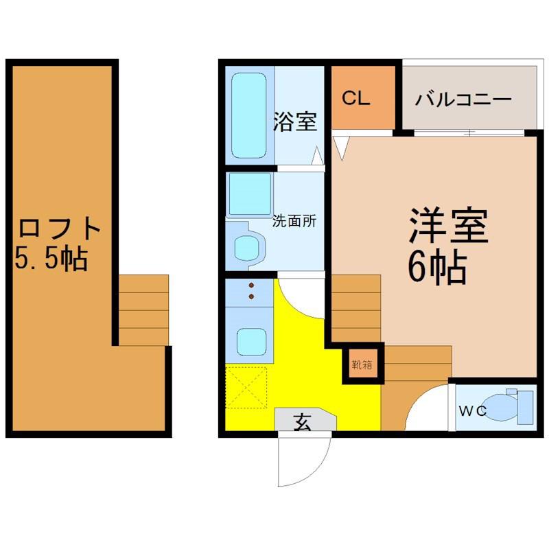 レンガースI(1SK/2階)の間取り写真