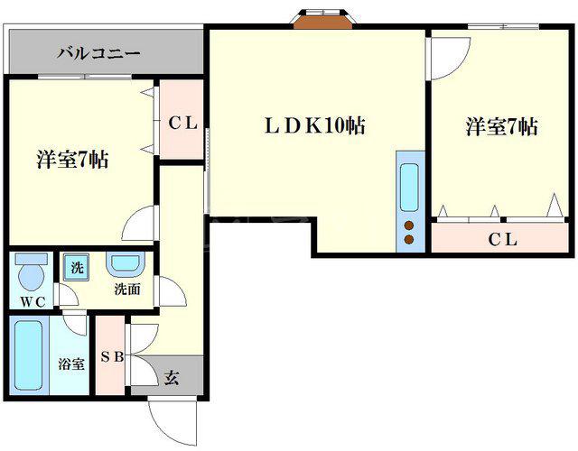 難波パークハウス(2LDK/10階)の間取り写真