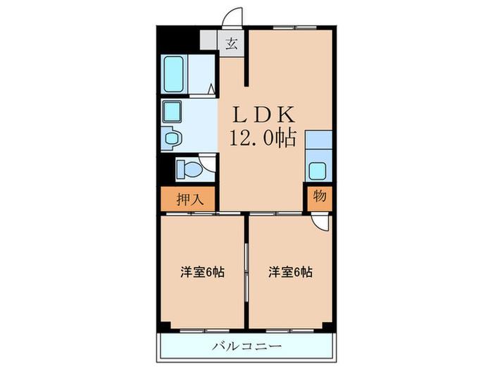 西大道ハイツ(2LDK/2階)の間取り写真