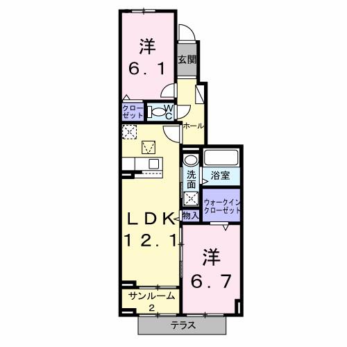 ベル・コリーヌB(2LDK/1階)の間取り写真
