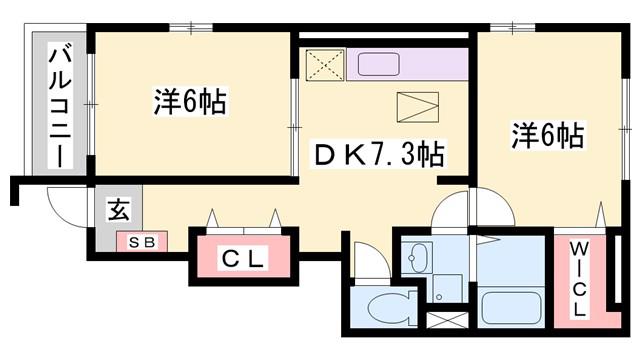 フェリア糸井E棟(2DK/1階)の間取り写真