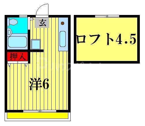 メイプルヒルズ小金原(ワンルーム/2階)の間取り写真