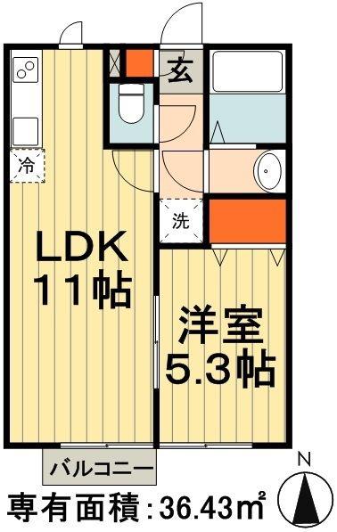 ルミエールいのはな(1LDK/2階)の間取り写真