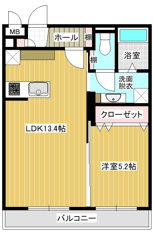 リシェス神栖(1LDK/2階)の間取り写真