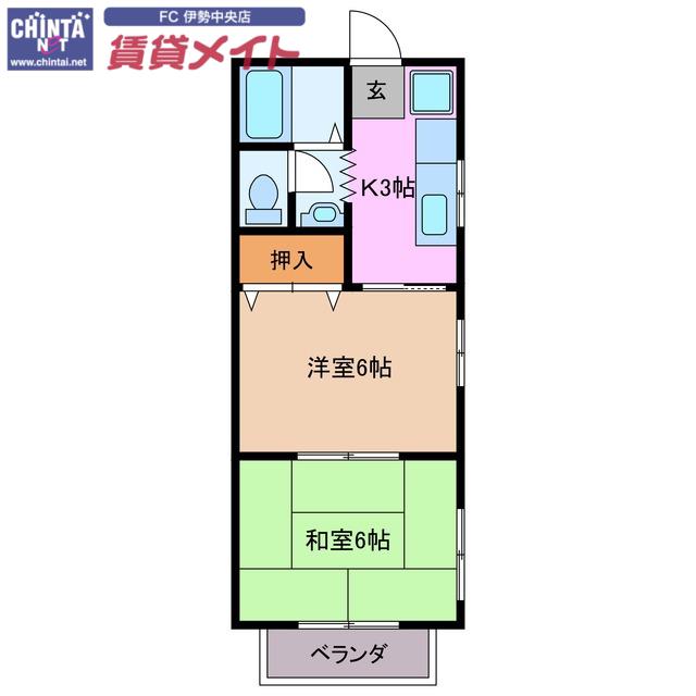 コーポ王将(2K/2階)の間取り写真
