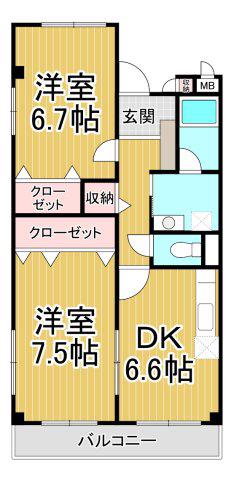 ビアレイド(2DK/2階)の間取り写真