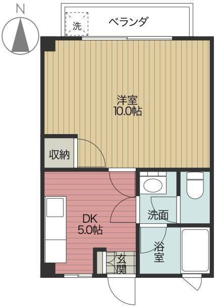 丸山ビル(1DK/2階)の間取り写真