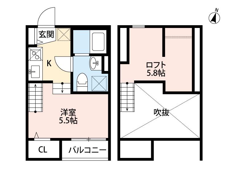 フルーリール那珂(1SK/2階)の間取り写真