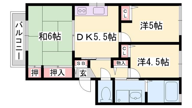 レジデンス新在家 A棟(3DK/2階)の間取り写真