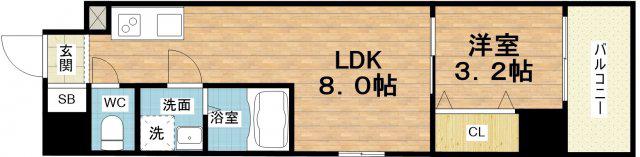 コートエスト都島(1LDK/1階)の間取り写真