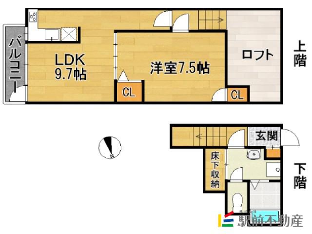 コンフォートベネフィス・デュオ香椎参道(1LDK/1階)の間取り写真