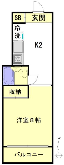 Pマンション(1K/1階)の間取り写真