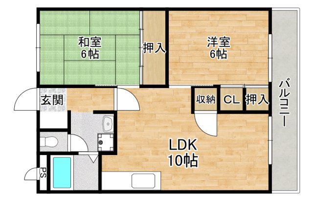 稲野第2ハイツ(2LDK/3階)の間取り写真