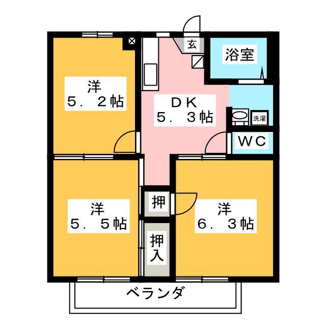 フレグランスヨネヤマ(3DK/2階)の間取り写真