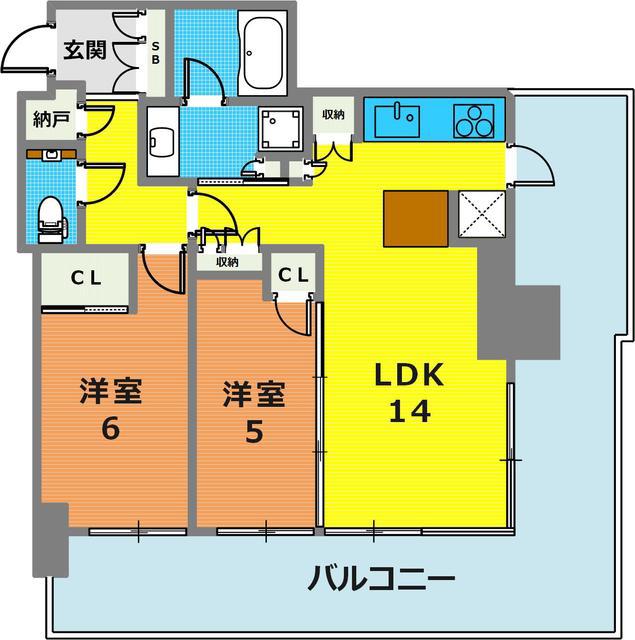 ベイシティタワーズ神戸イースト(2LDK/16階)の間取り写真