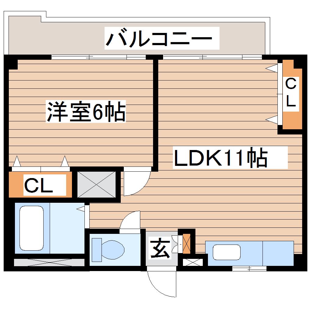 リーベンス二日町(1LDK/6階)の間取り写真