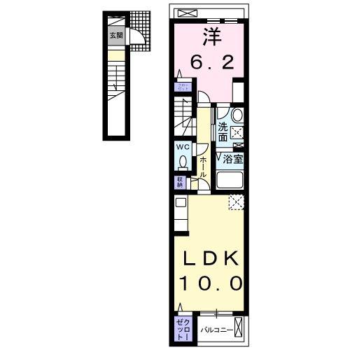 オーロラ 運河(1LDK/2階)の間取り写真