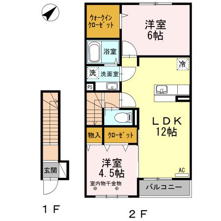 カサヴェール(2LDK/2階)の間取り写真