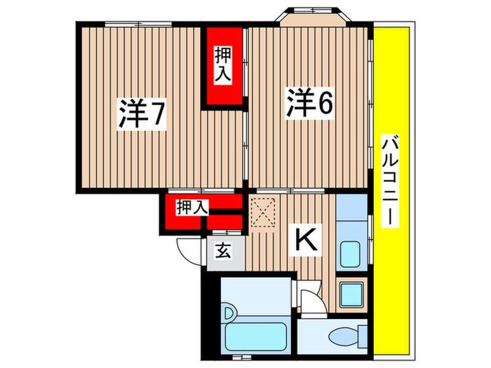 イーストセブン本千葉(2K/2階)の間取り写真