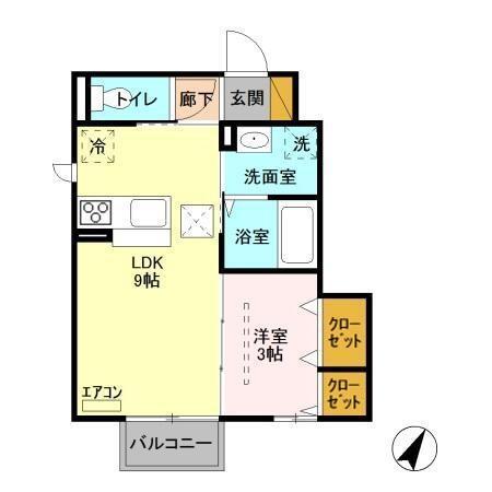 ステラ コート若草 A(1LDK/1階)の間取り写真
