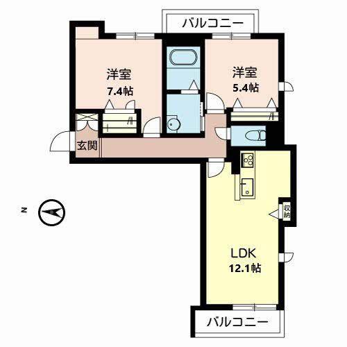 サンフェリーチェ篠山(2LDK/3階)の間取り写真