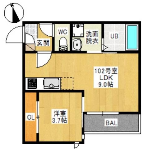 GRANDTIC CUBE 西市(1LDK/1階)の間取り写真