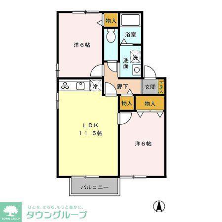 マロンハイツE(2LDK/1階)の間取り写真