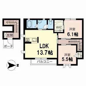 POSTAL I(2LDK/2階)の間取り写真