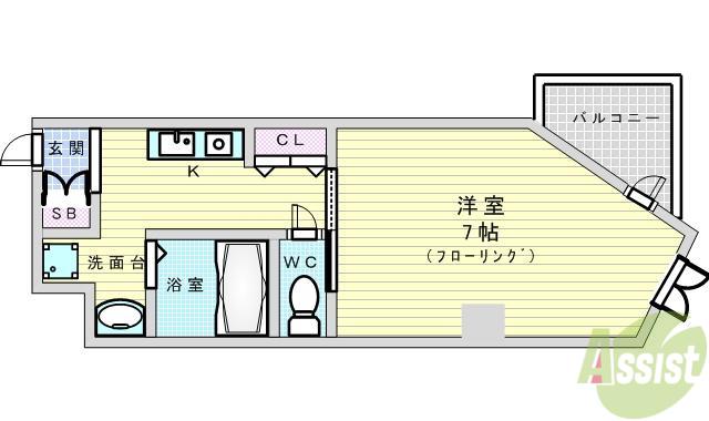 ハイムミニヨン2(1K/6階)の間取り写真