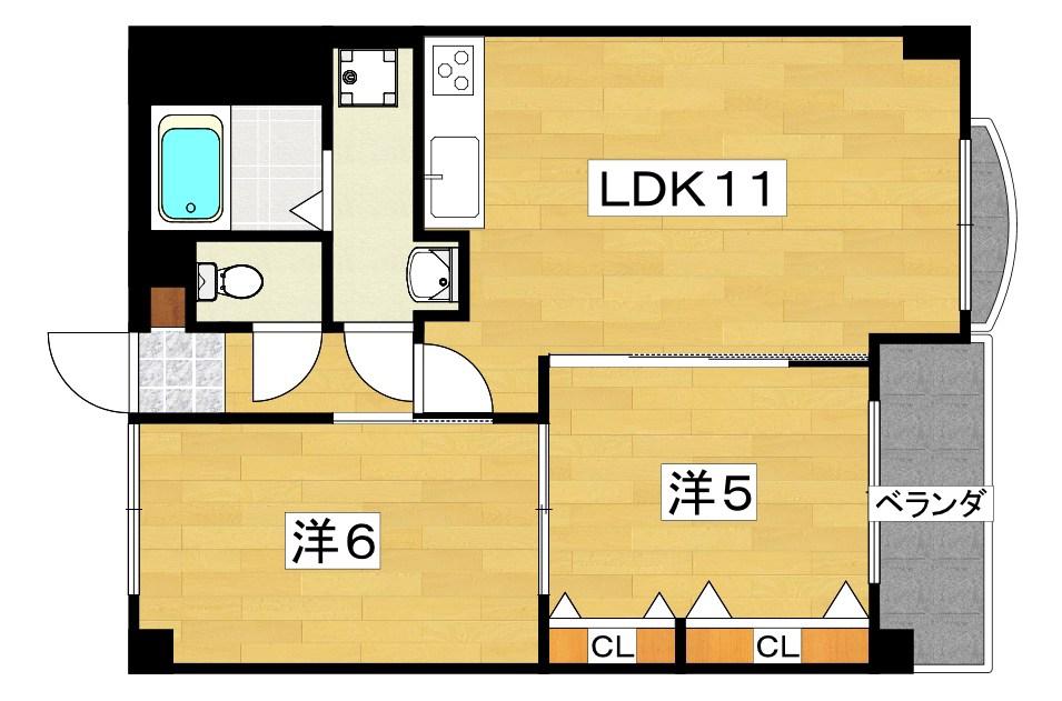 大作ビル(2LDK/5階)の間取り写真