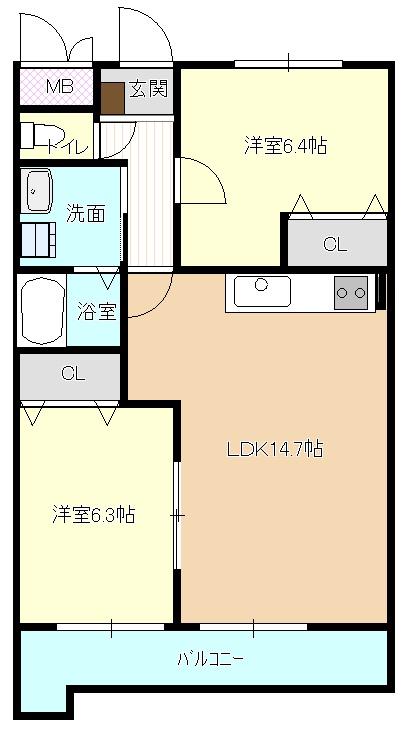 CASA VERDE(2LDK/2階)の間取り写真