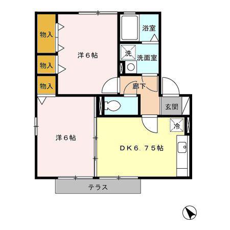 アーバン コート A/B/C/D(2DK/1階)の間取り写真