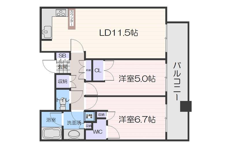 シティタワー西梅田(2LDK/12階)の間取り写真