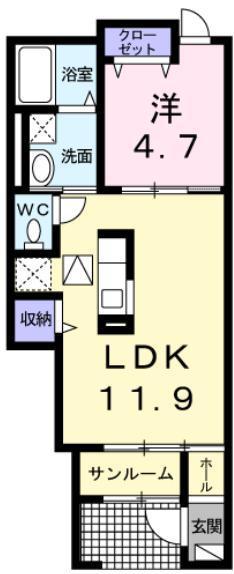 ＪＲ日豊本線 宮崎駅 徒歩41分 2階建 築29年(1LDK/1階)の間取り写真