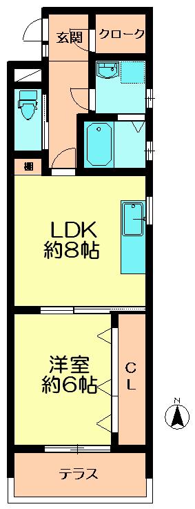 バートンハウス西大寺北町(1LDK/1階)の間取り写真
