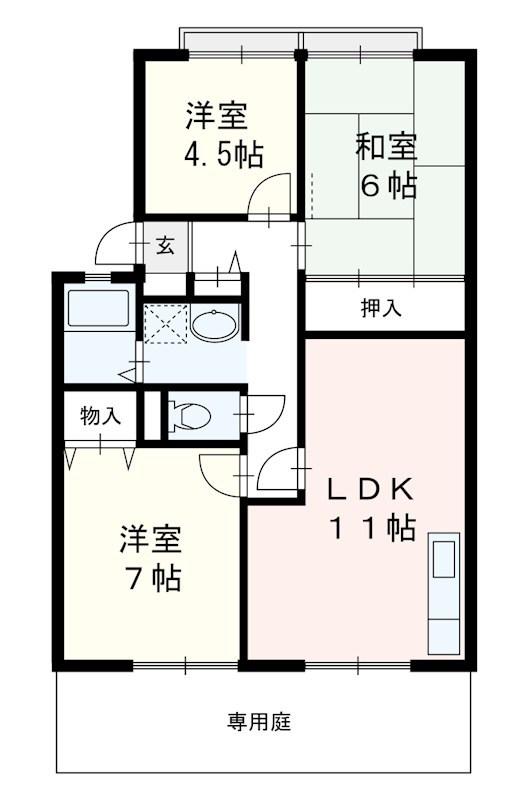 サンビレッジ大野A(3LDK/1階)の間取り写真