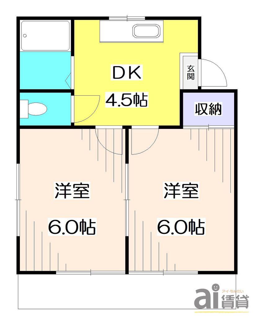 コーポアルファメッシュ(2DK/1階)の間取り写真